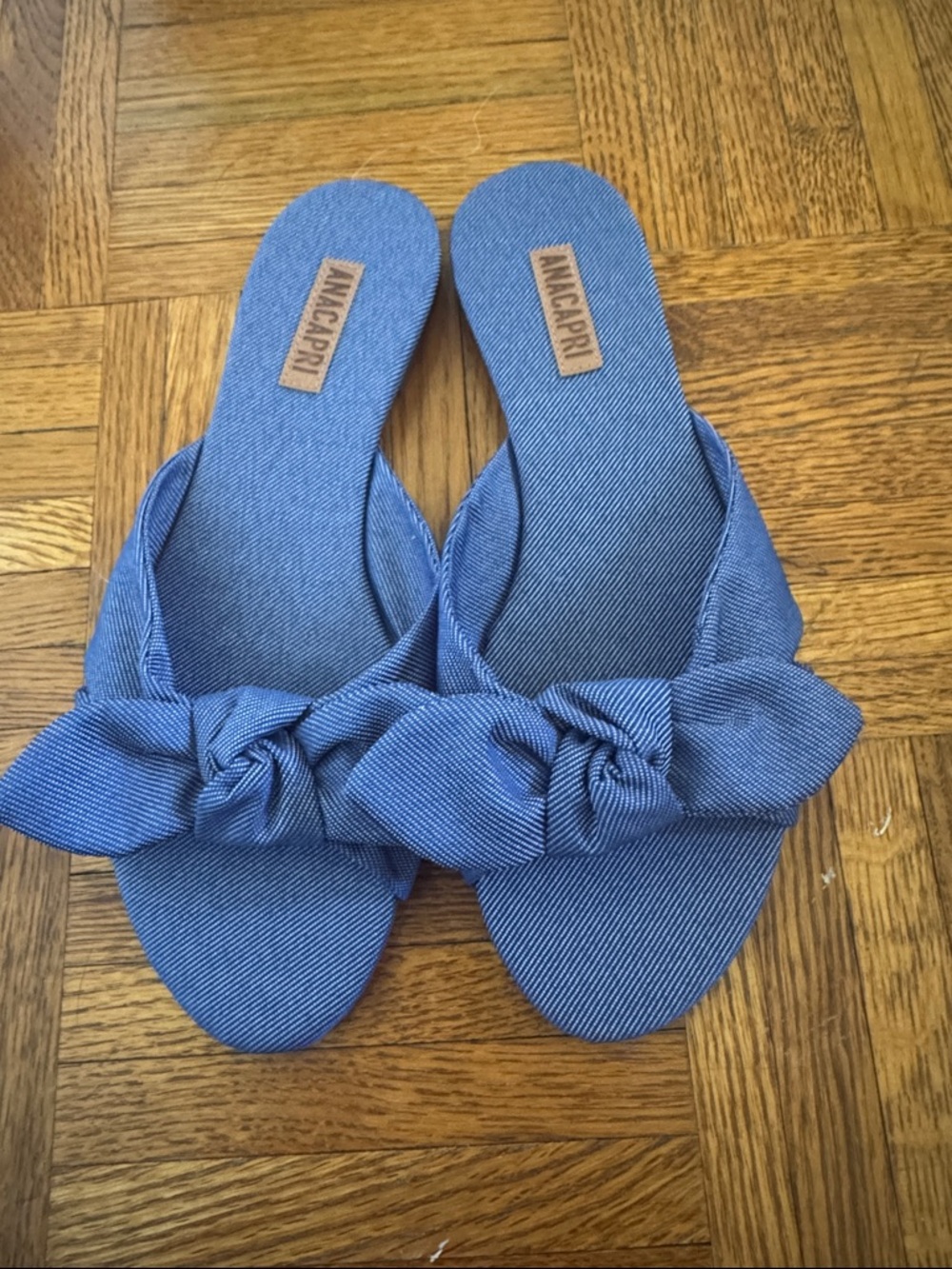 Anacapri Denim-Look Knot Slide Sandals in Blue NEW